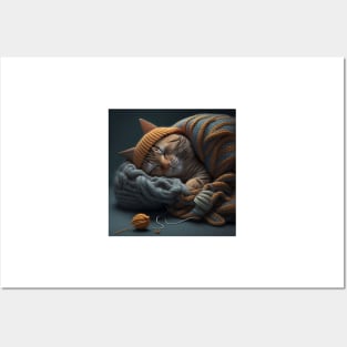 Sleepy Kitty Cat Knitten Kitten Posters and Art